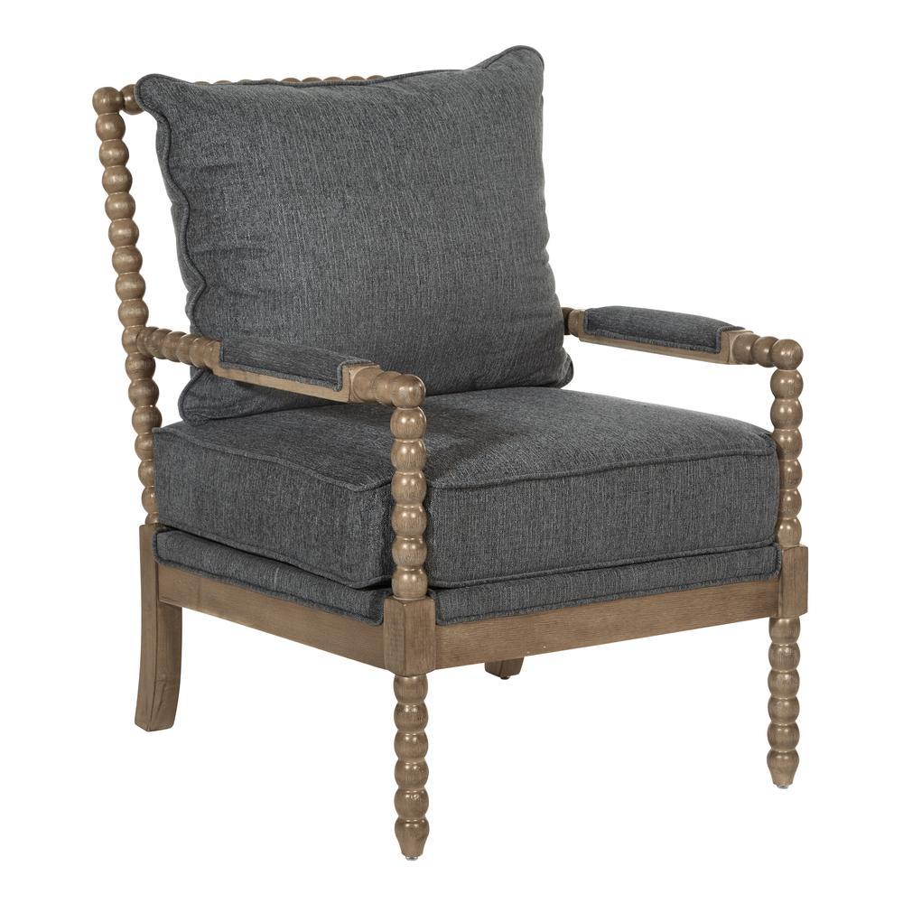 Fletcher Spindle Chair in Charcoal Fabric with Rustic Brown Finish. Picture 1