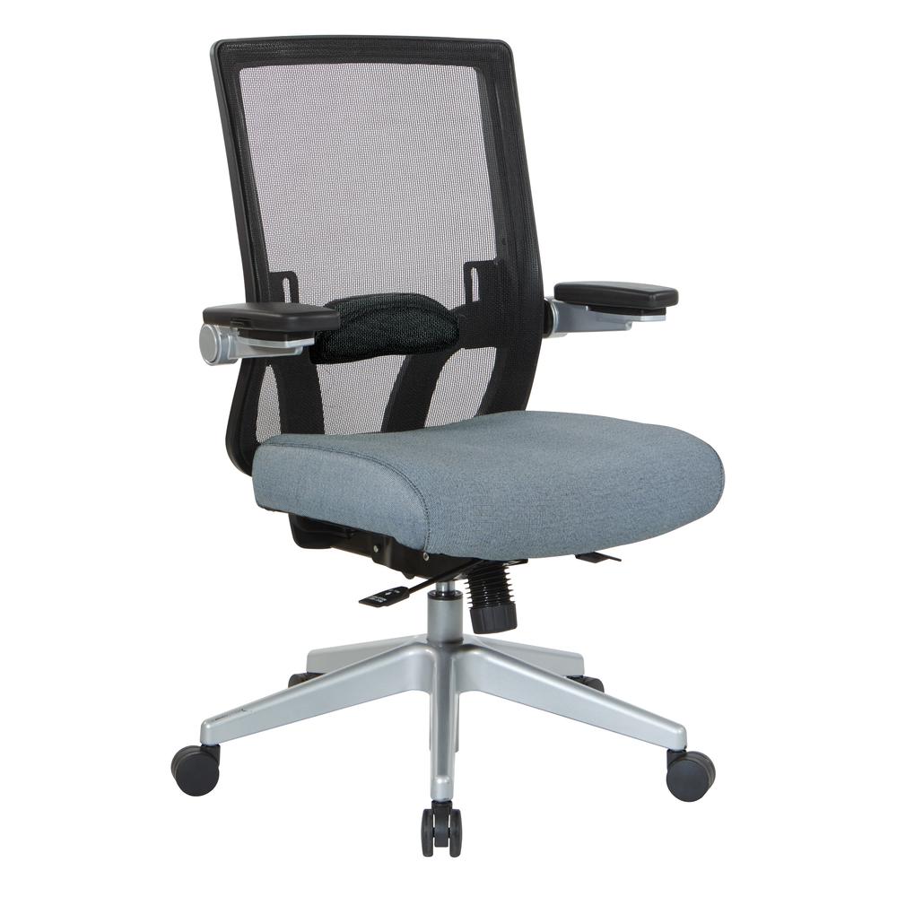 Manager's Chair with Breathable Mesh Back and Blue Fabric Seat with a Silver Base. , 867-B76N64R. Picture 1