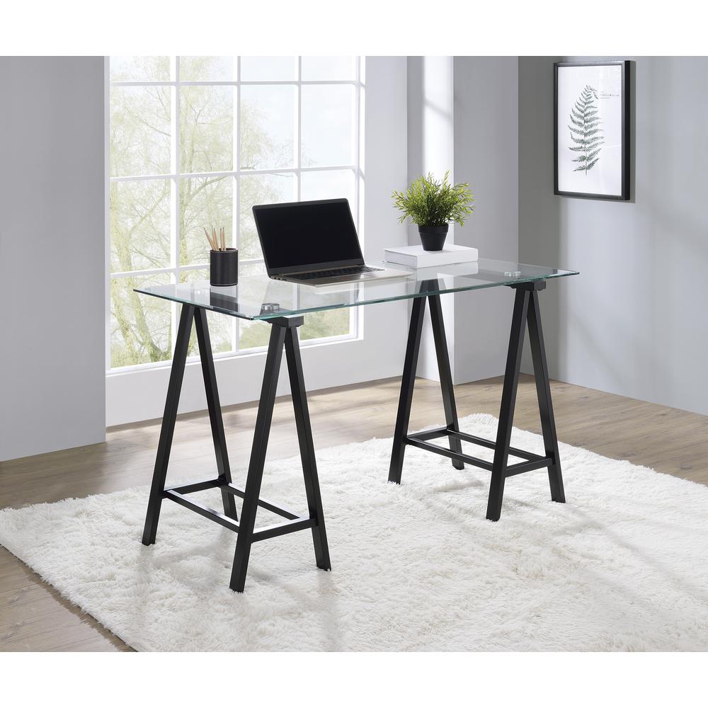 Middleton Desk with Clear Glass Top and Black Base, MDL4724-BLK. Picture 5