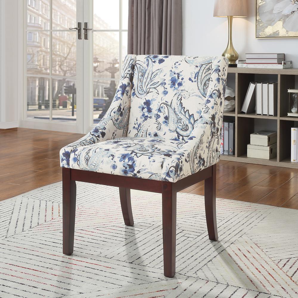 Monarch Dining Chair in Paisley Blue with Medium Espresso Wood Legs, MNA-P63. Picture 6