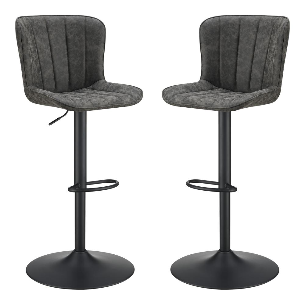 Kirkdale Adjustable Stool 2-Pack in Charcoal Faux Leather. Picture 2