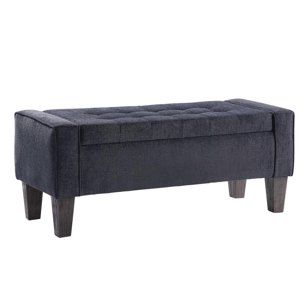 Baytown Storage Bench in Charcoal Fabric with Grey Washed Leg Finish, SB562-BY7. Picture 1
