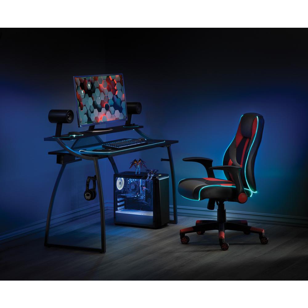 Output Gaming Chair in Black Faux Leather with Red Trim and Accents with Controllable RGB LED Light Piping., OUT25-RD. Picture 2