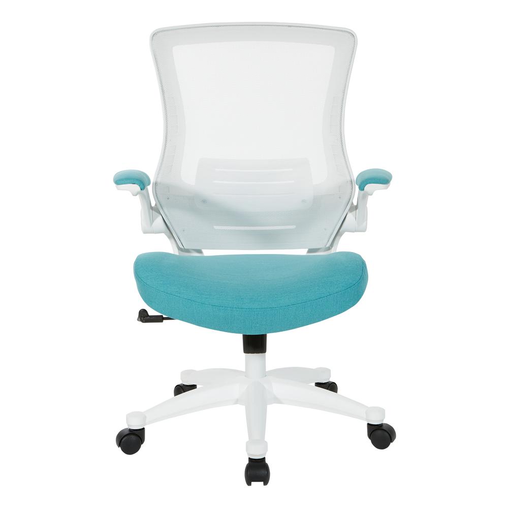 White Screen Back Manager's Chair in White Turquoise Fabric, EM60926WH-F28. Picture 2