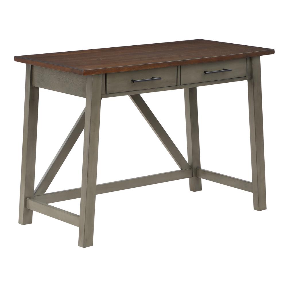 Milford Rustic Writing Desk w/ Drawers in Slate Grey Finish. Picture 1