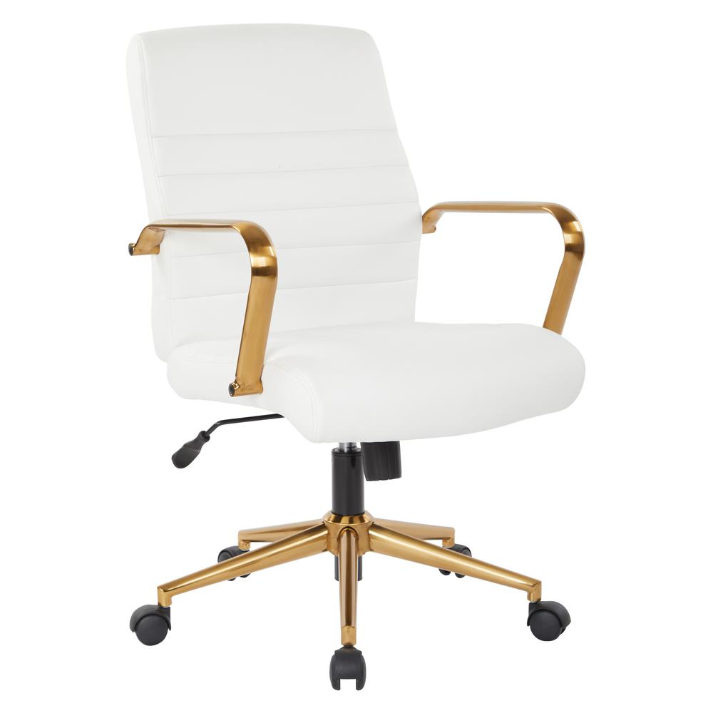 Mid-Back White Faux Leather Chair with Gold Finish Arms and Base K/D, FL22991G-U11. Picture 1