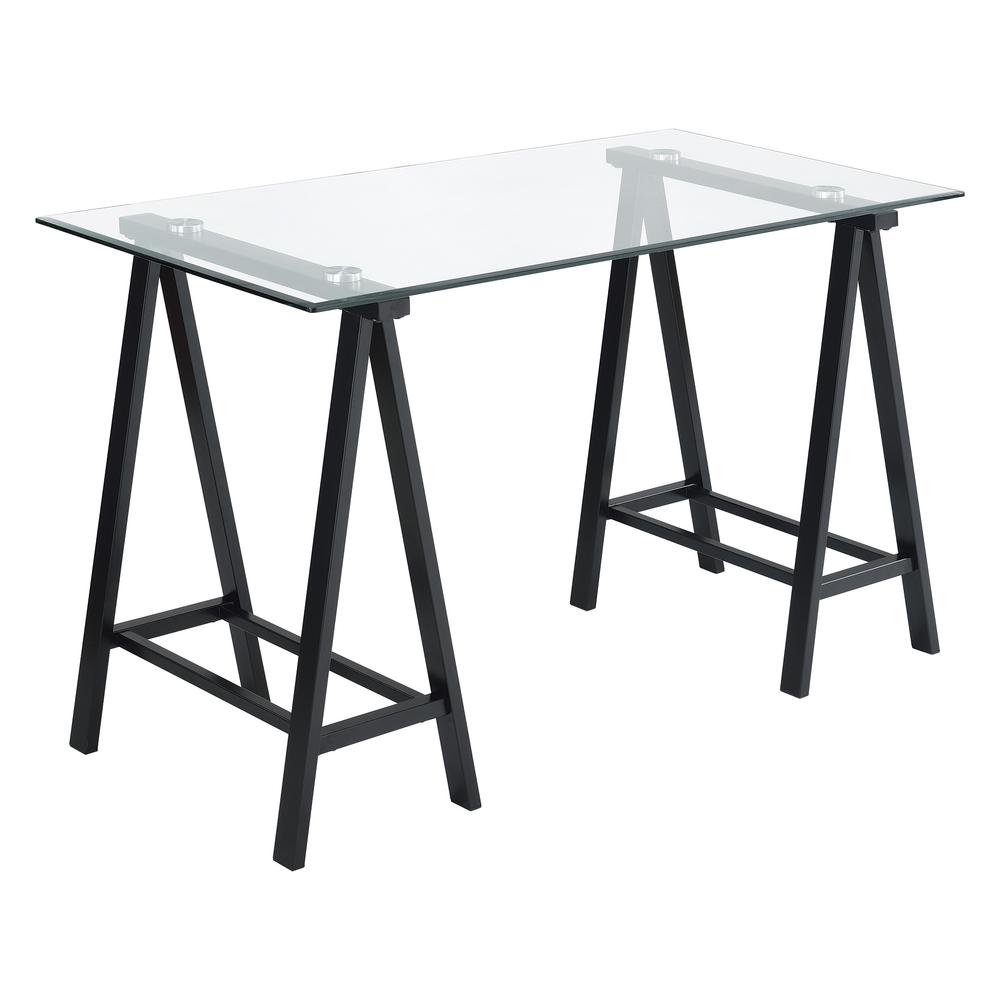 Middleton Desk with Clear Glass Top and Black Base, MDL4724-BLK. Picture 1