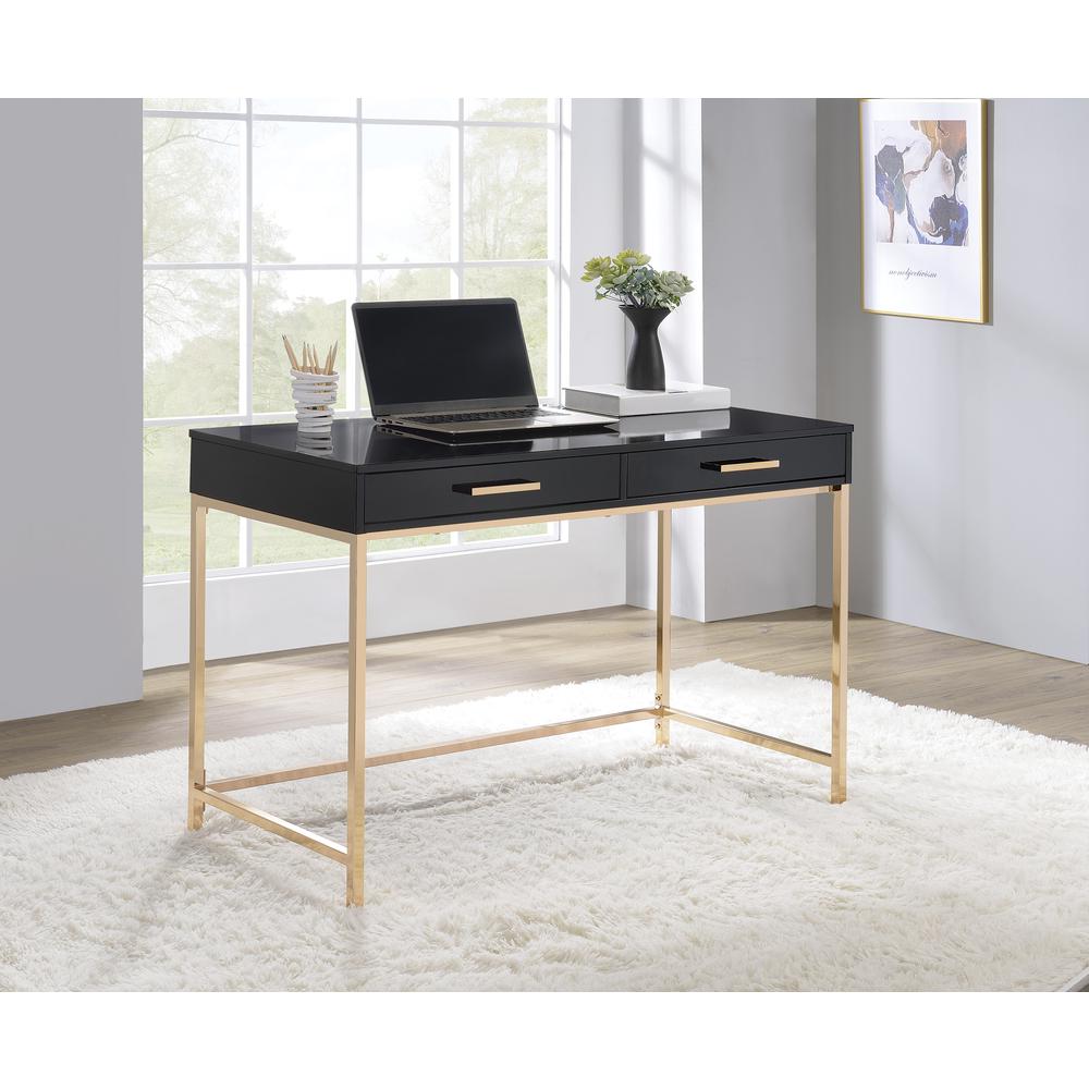 Alios Desk with Black Gloss Finish and Gold Frame, ALS43-BLK. Picture 5