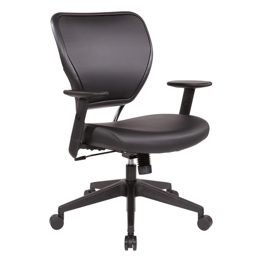 Antimicrobial Dillon Black Seat and Back Task Chair with Adjustable Angled Arms and Nylon Base, 5500D-R107. Picture 1