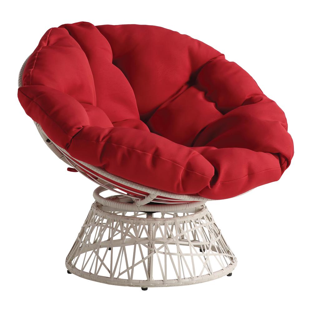 Papasan Chair with Red Round Pillow Cushion and Cream Wicker Weave, BF29296CM-RD. Picture 1