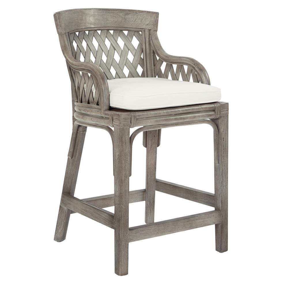 Plantation 24" Counter Stool with Grey Wood Rattan Frame Finish ASM, PLN158-GRY. Picture 1