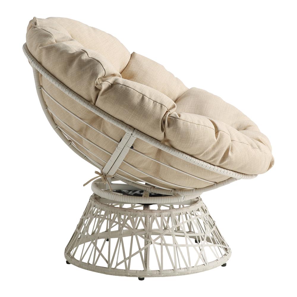 Papasan Chair with Cream Round Pillow Cushion and Cream Wicker Weave, BF29296CM-M52. Picture 4