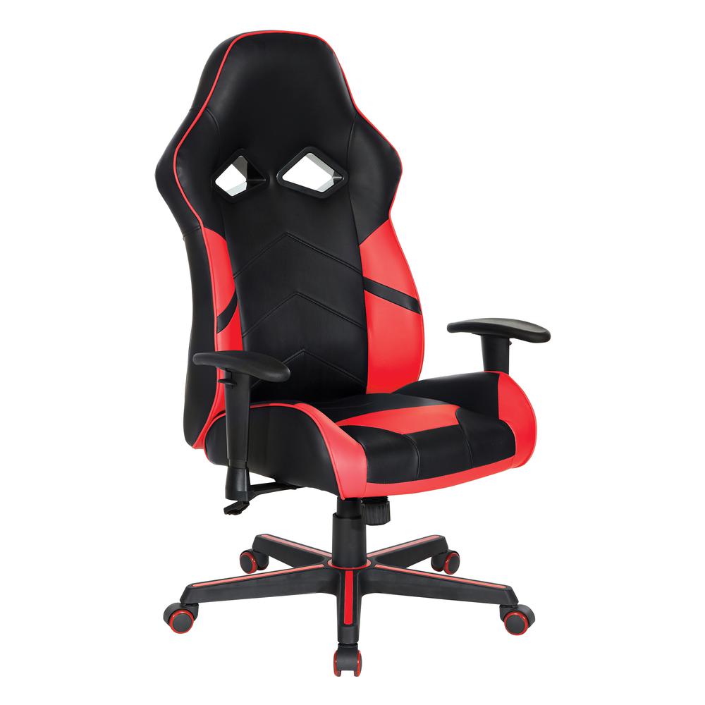 Vapor Gaming Chair in Black Faux Leather with Red Accents, VPR25-RD. Picture 1