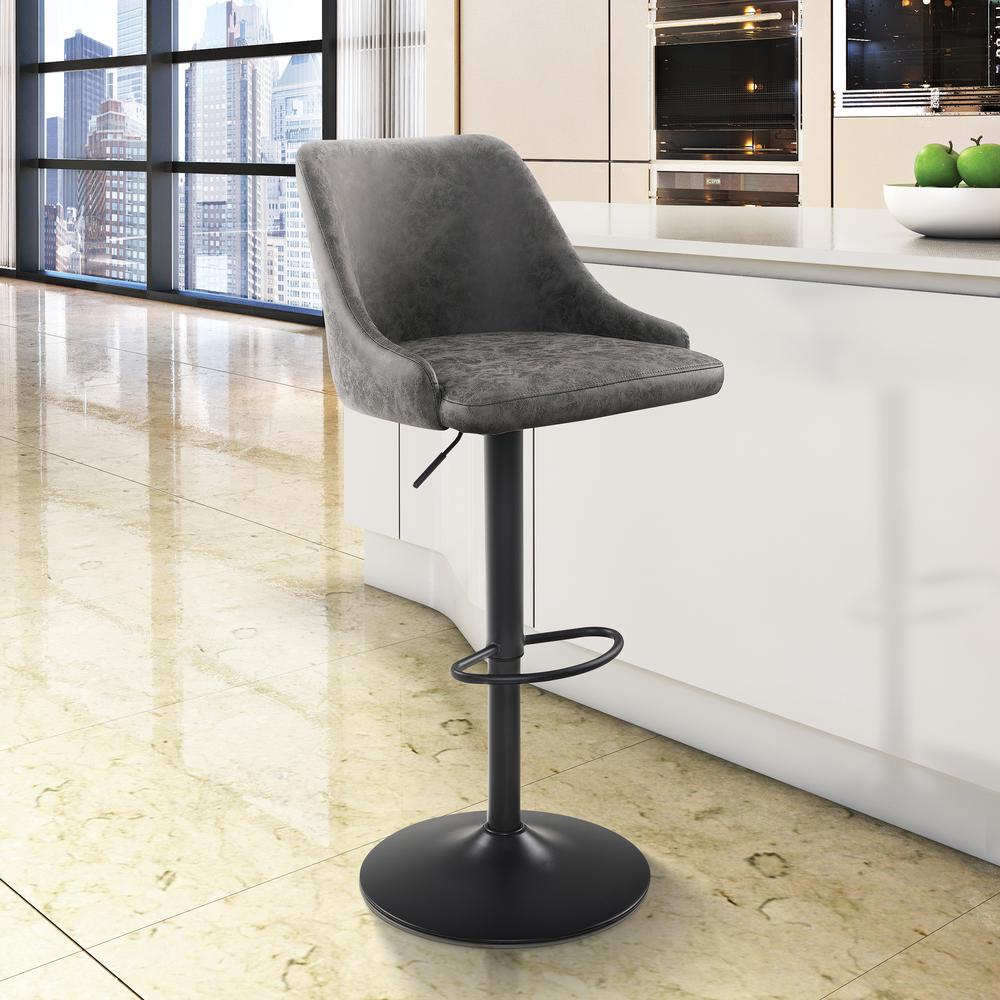 Sylmar Height Adjustable Stool in Charcoal Faux Leather. Picture 8