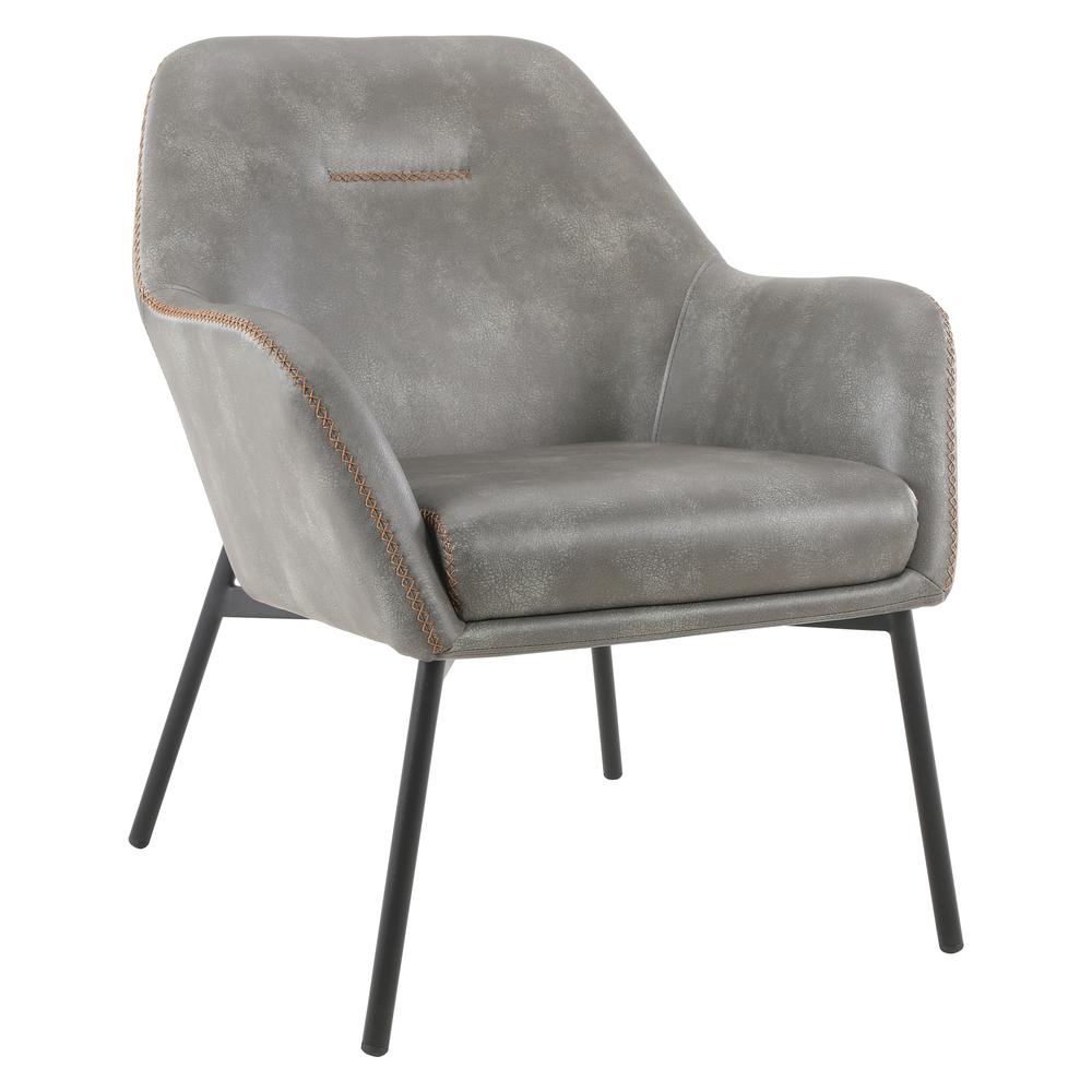 Brooks Accent Chair in Grey Faux Leather with Gold Stitch and Black Legs, BRK-R44. Picture 1