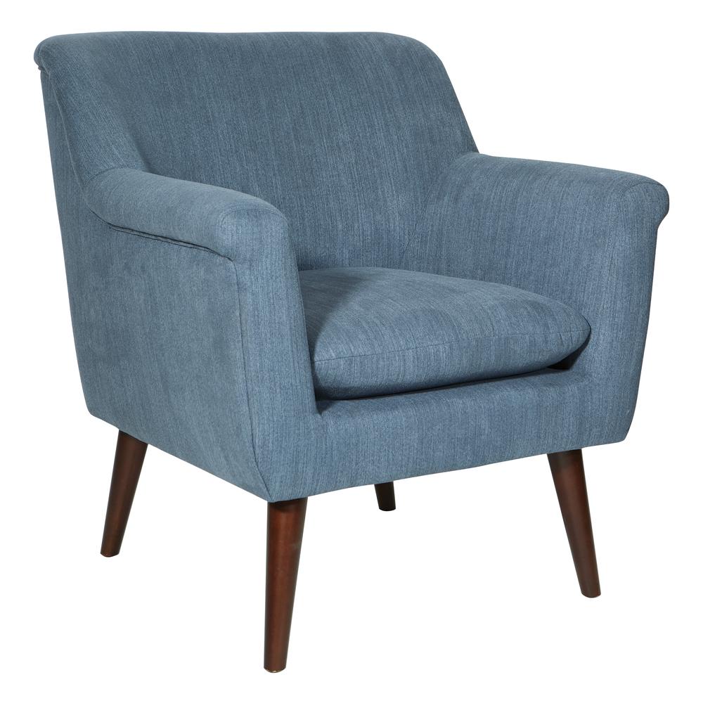 Dane Accent Chair in Blue Steel Fabric with a Dark Coffee Finish Legs, BP-DANAC-F45. Picture 1