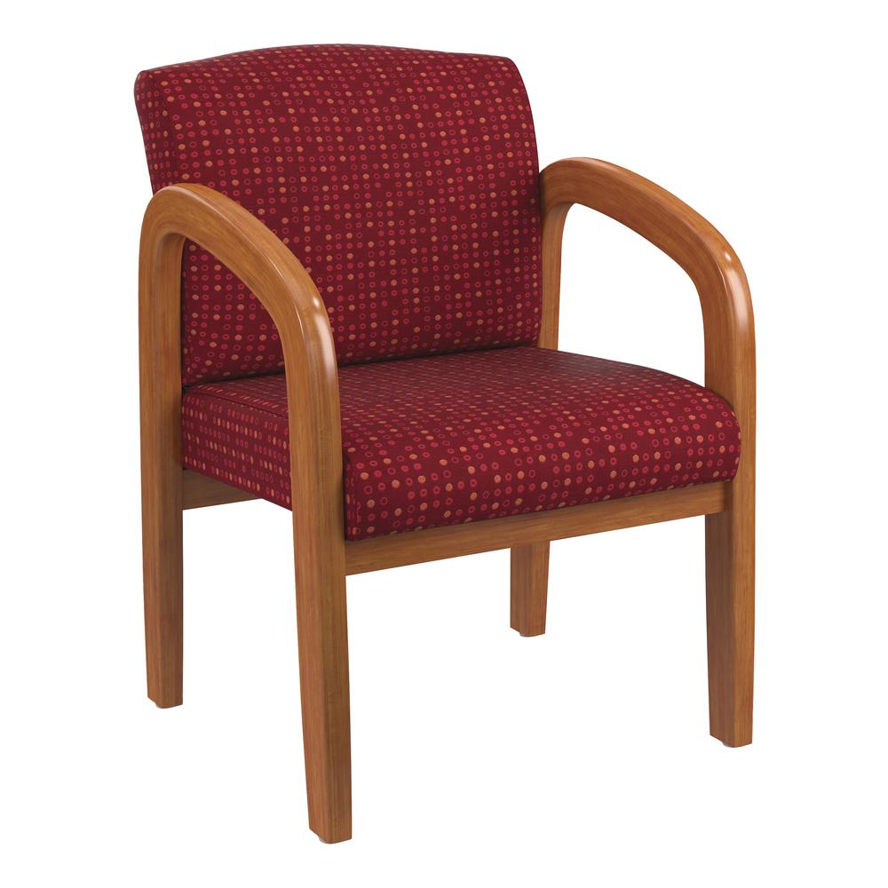 Medium Oak Finish Wood Visitor Chair in Fine Tune Ruby fabric, WD380-K114. Picture 1