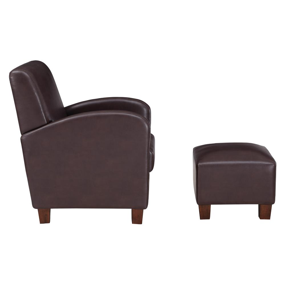 Aiden Chair & Ottoman Cocoa Faux Leather with Medium Espresso Legs, ADN-PD24. Picture 4