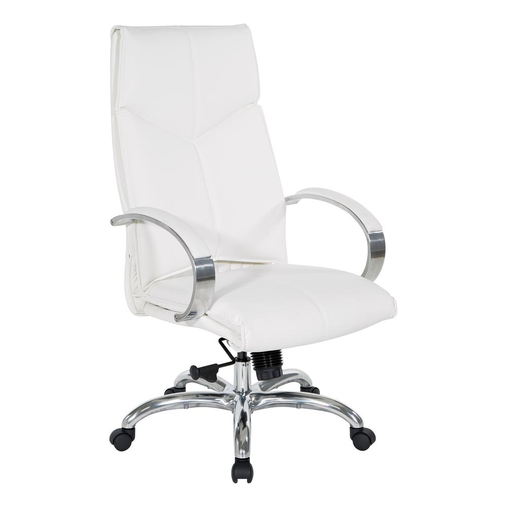 Deluxe High Back Executive Chair in Dillon Snow with Polished Aluminum Base and Padded Aluminum Arms, 7250-R101. Picture 1