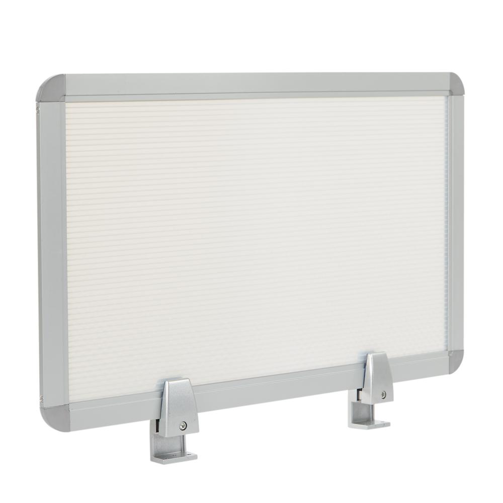 Privacy Screen for Prado Desk Return with 2 Silver Mounting Brackets, Silver Frame and Translucent Body, PRD2415. Picture 1