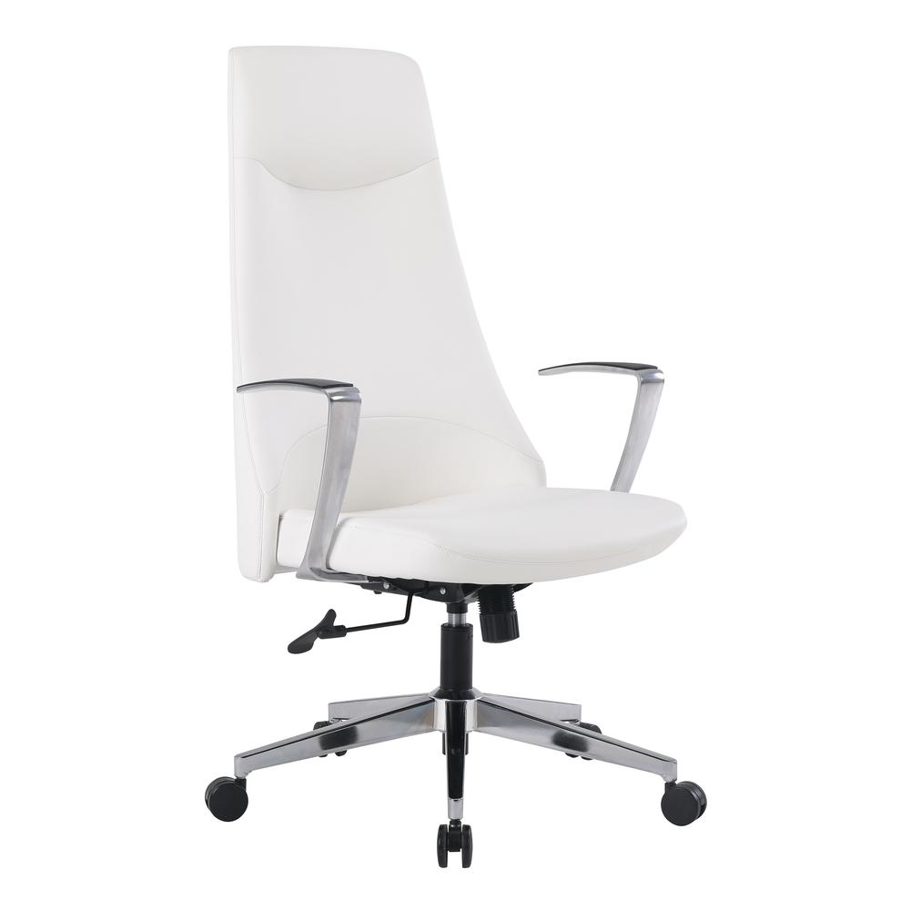High Back Antimicrobial Fabric Chair with Fixed Padded Aluminum Arms and Chrome Base in Dillon Snow. Picture 1