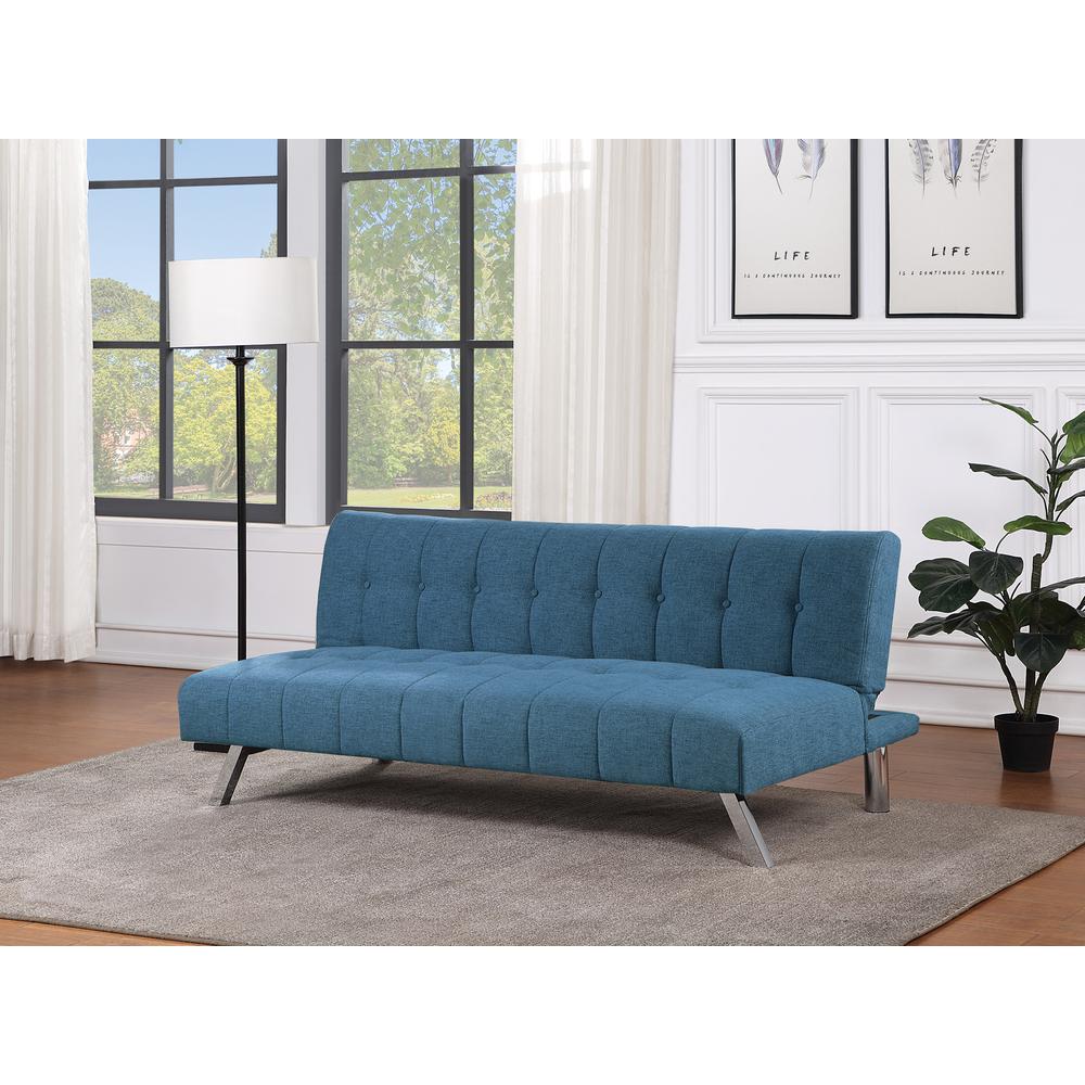 Sawyer Futon in Blue Fabric with Stainless Steel Legs. Picture 8
