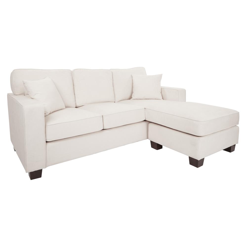 Russell Sectional in Ivory fabric with 2 Pillows and Coffee Finished Legs, RSL55-SK52. Picture 1