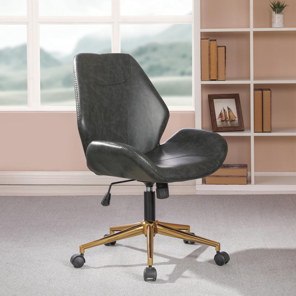 Reseda Office Chair in Black Faux Leather with Gold Base. Picture 7