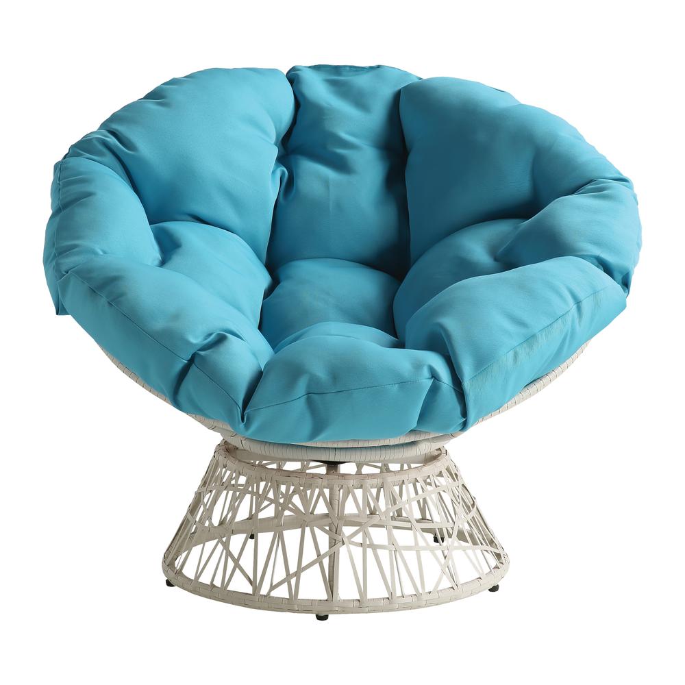 Papasan Chair with Blue Round Pillow Cushion and Cream Wicker Weave, BF29296CM-BL. Picture 3