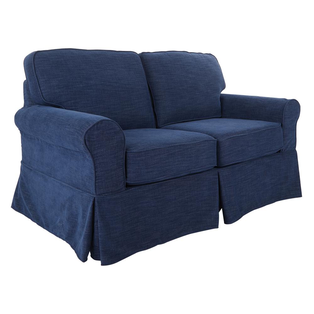 Loveseat with Navy Slip Cover. Picture 1
