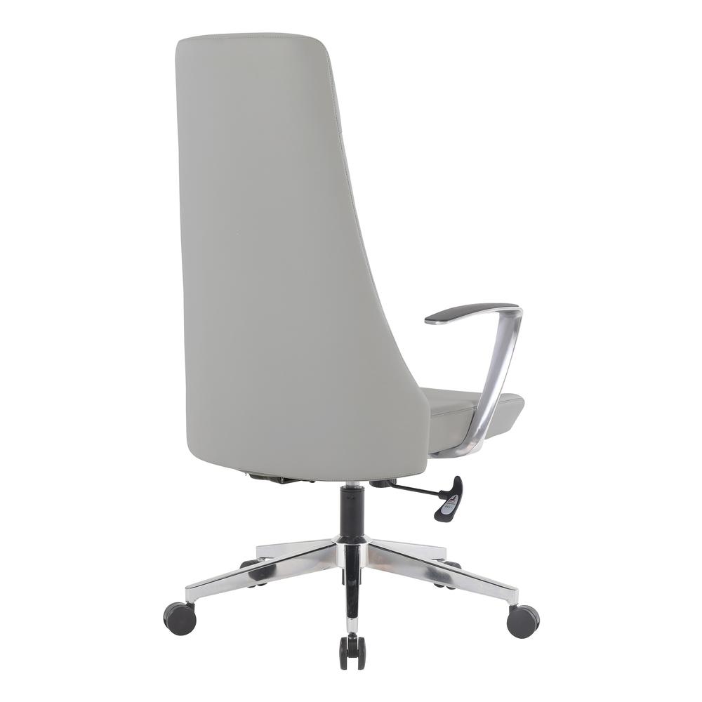 High Back Antimicrobial Fabric Chair with Fixed Padded Aluminum Arms and Chrome Base in Dillon Steel. Picture 4
