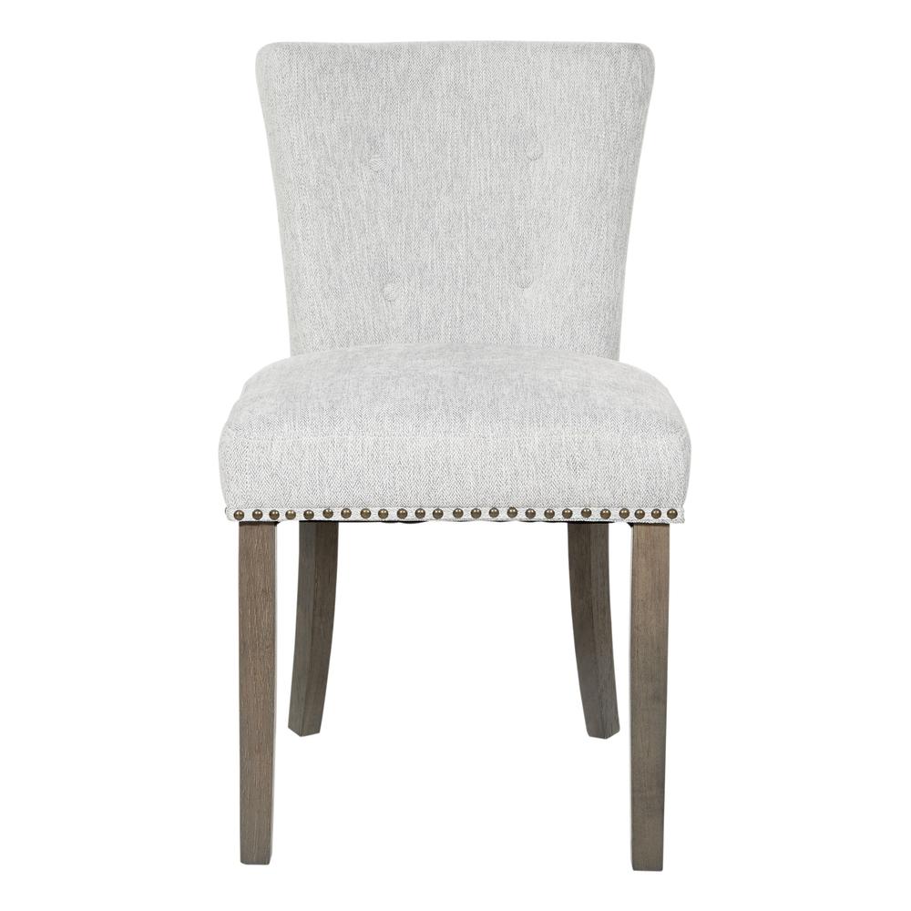 Kendal Dining Chair in Smoke Fabric with Nailhead Detail and Solid Wood Legs, KNDG-H14. Picture 3