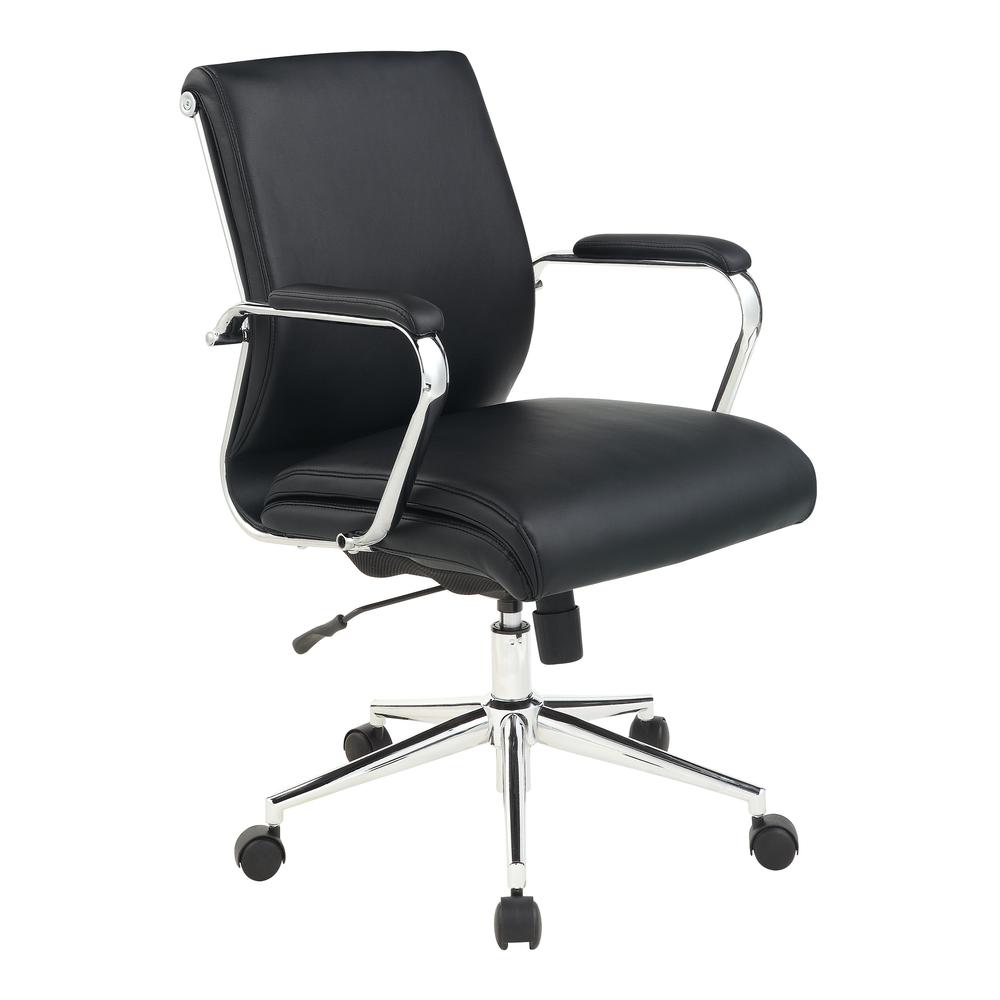 Mid Back Manager's Chair with Dillon Black Antimicrobial Fabric and Chrome Base. Picture 1