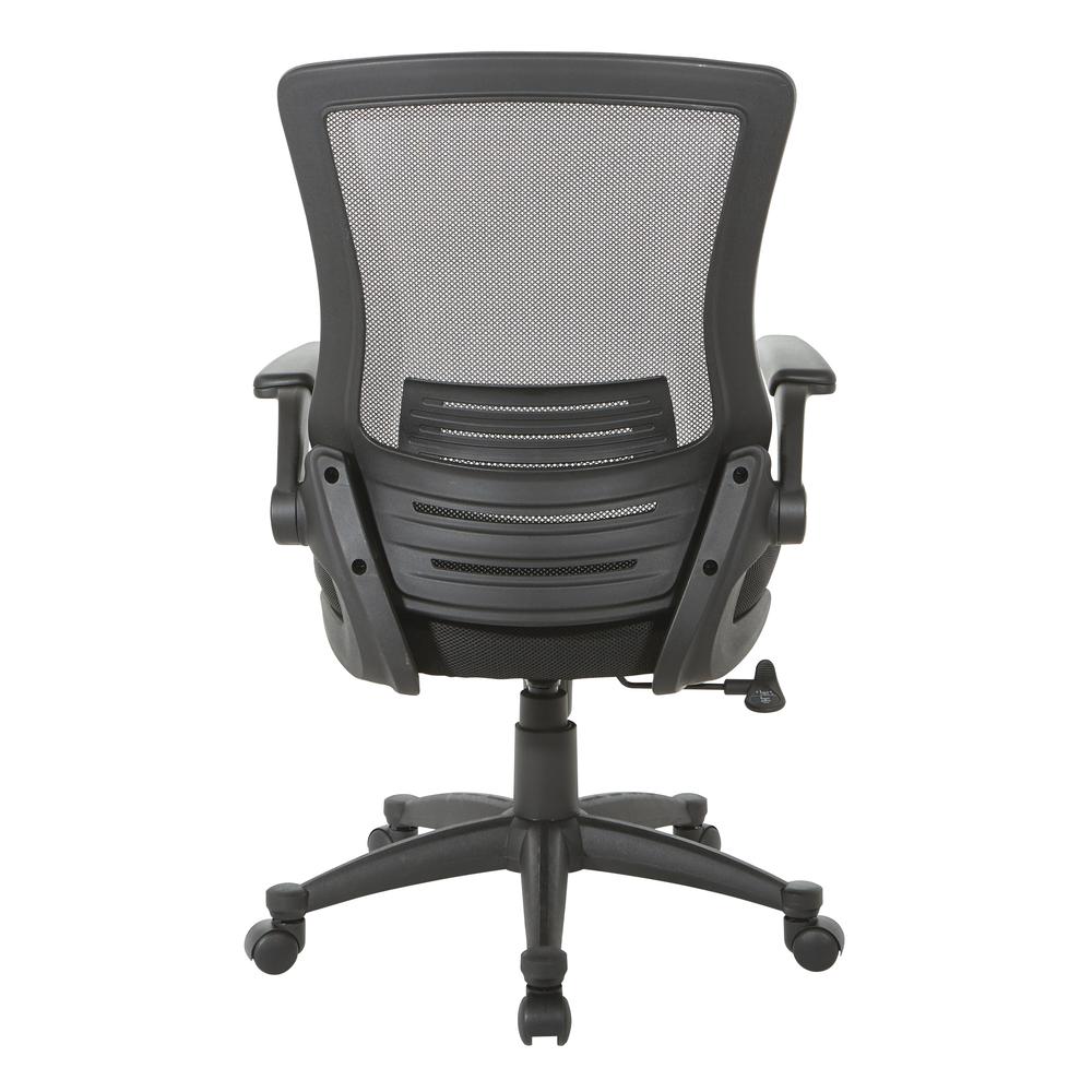 Screen Back Manager's Chair in Black Mesh Seat with PU Padded Flip Arms with Silver Accents, EM60926P-3M. Picture 4