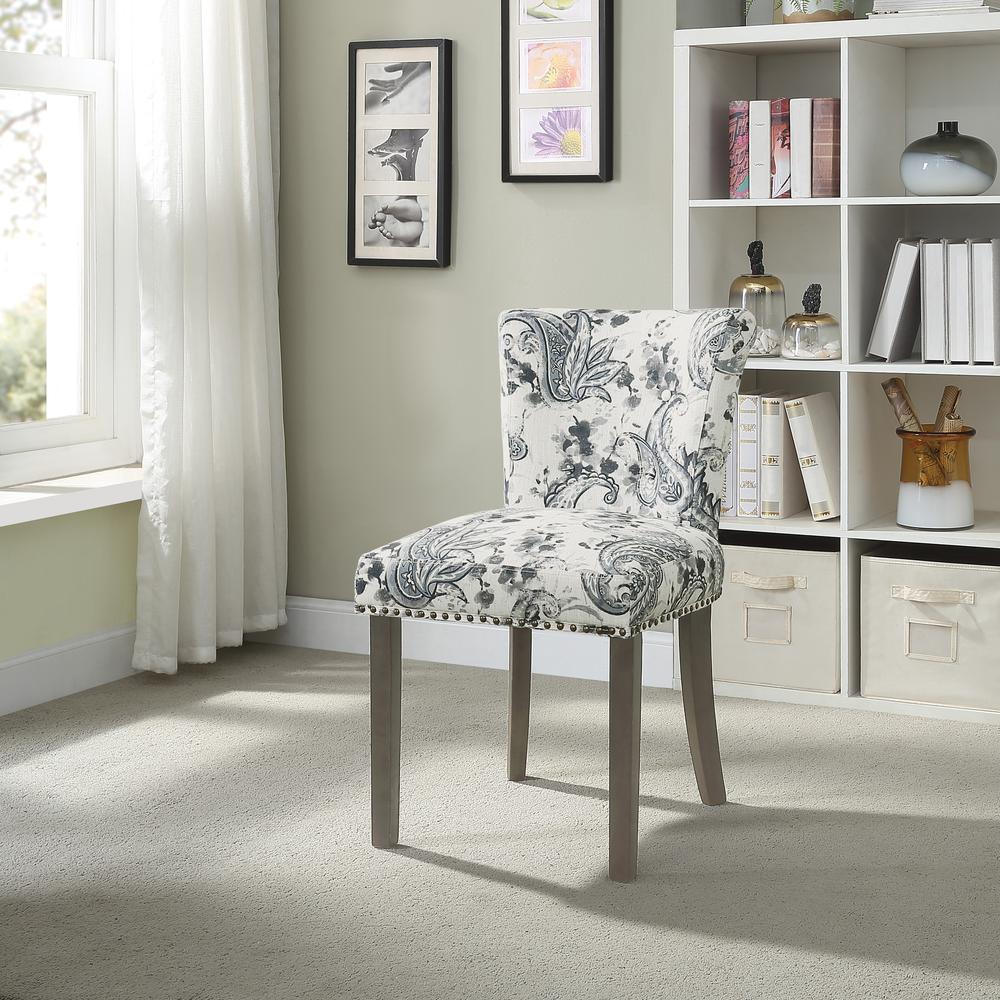 Kendal Dining Chair in Paisley Charcoal Fabric with Nailhead Detail and Solid Wood Legs, KNDG-P64. Picture 6