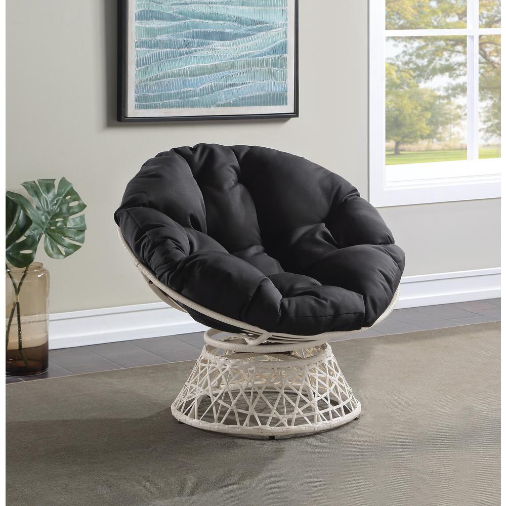 Papasan Chair with Black Round Pillow Cushion and Cream Wicker Weave, BF29296CM-BK. Picture 5