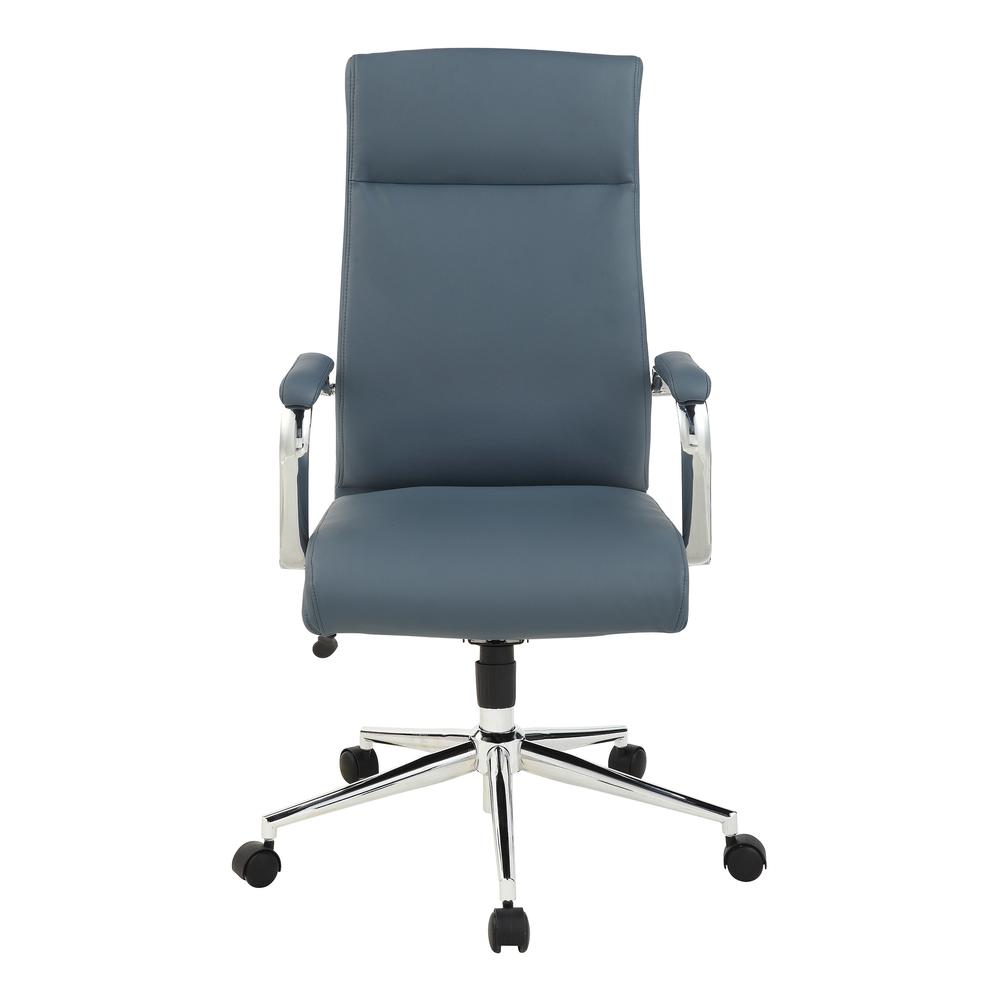 High Back Manager's Chair with Dillon Blue Antimicrobial Fabric and Chrome Base. Picture 2