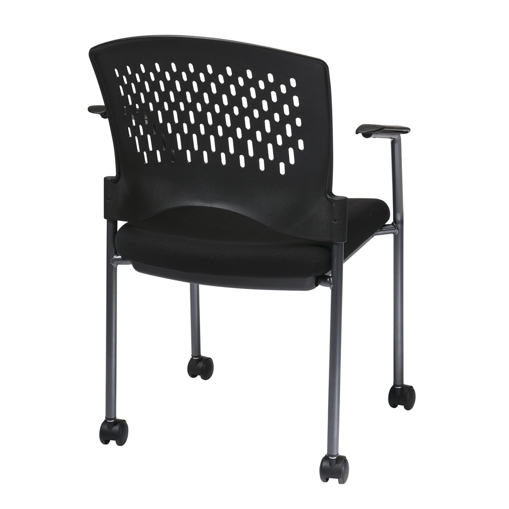 Titanium Finish Rolling Black Visitors Chair. Picture 3