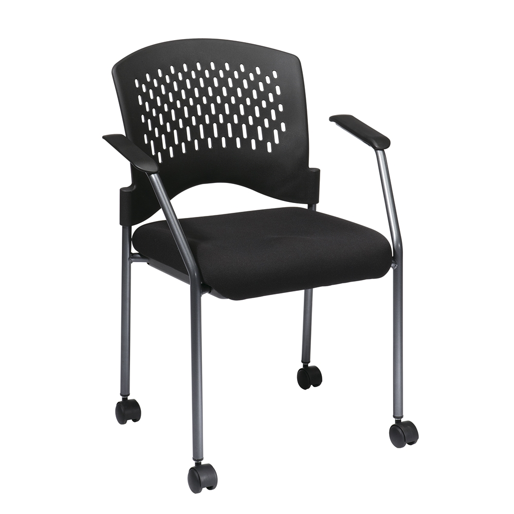 Titanium Finish Rolling Black Visitors Chair. Picture 1