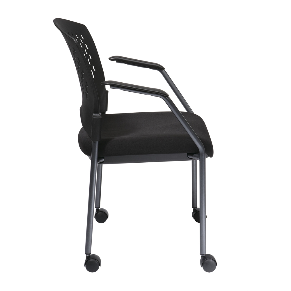 Titanium Finish Rolling Black Visitors Chair. Picture 2