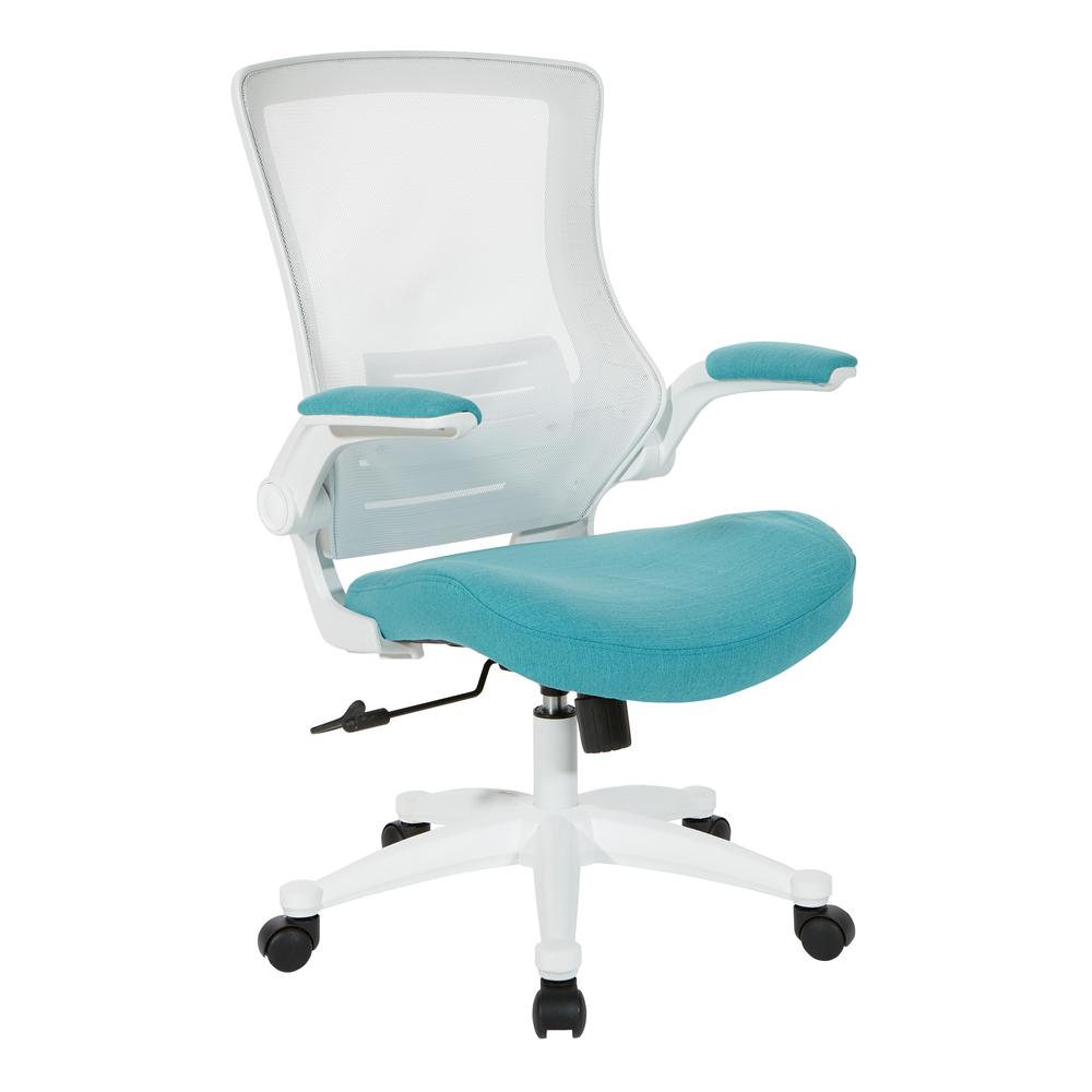 White Screen Back Manager's Chair in White Turquoise Fabric, EM60926WH-F28. Picture 1