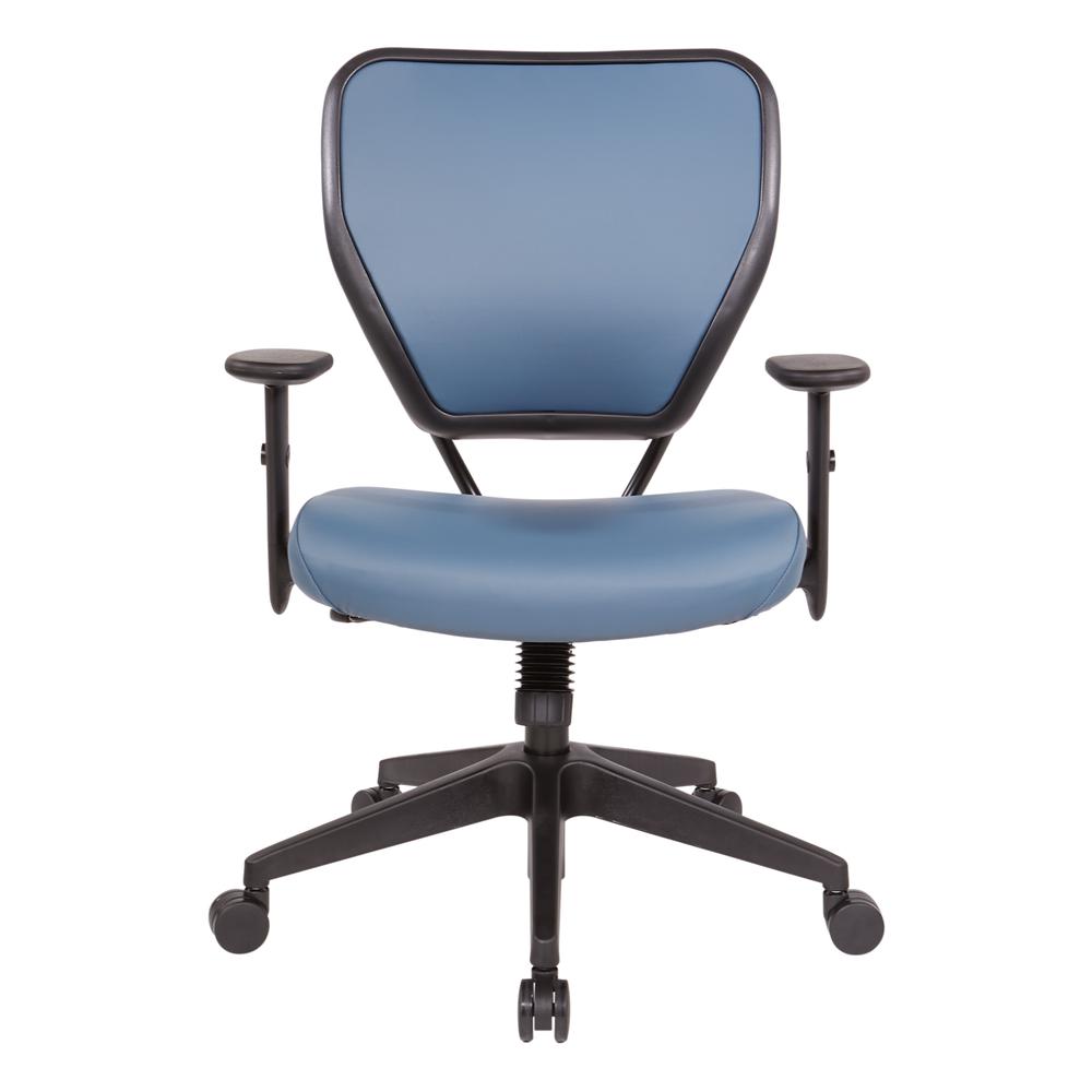 Antimicrobial Dillon Blue Seat and Back Task Chair with Adjustable Angled Arms and Nylon Base, 5500D-R105. Picture 3