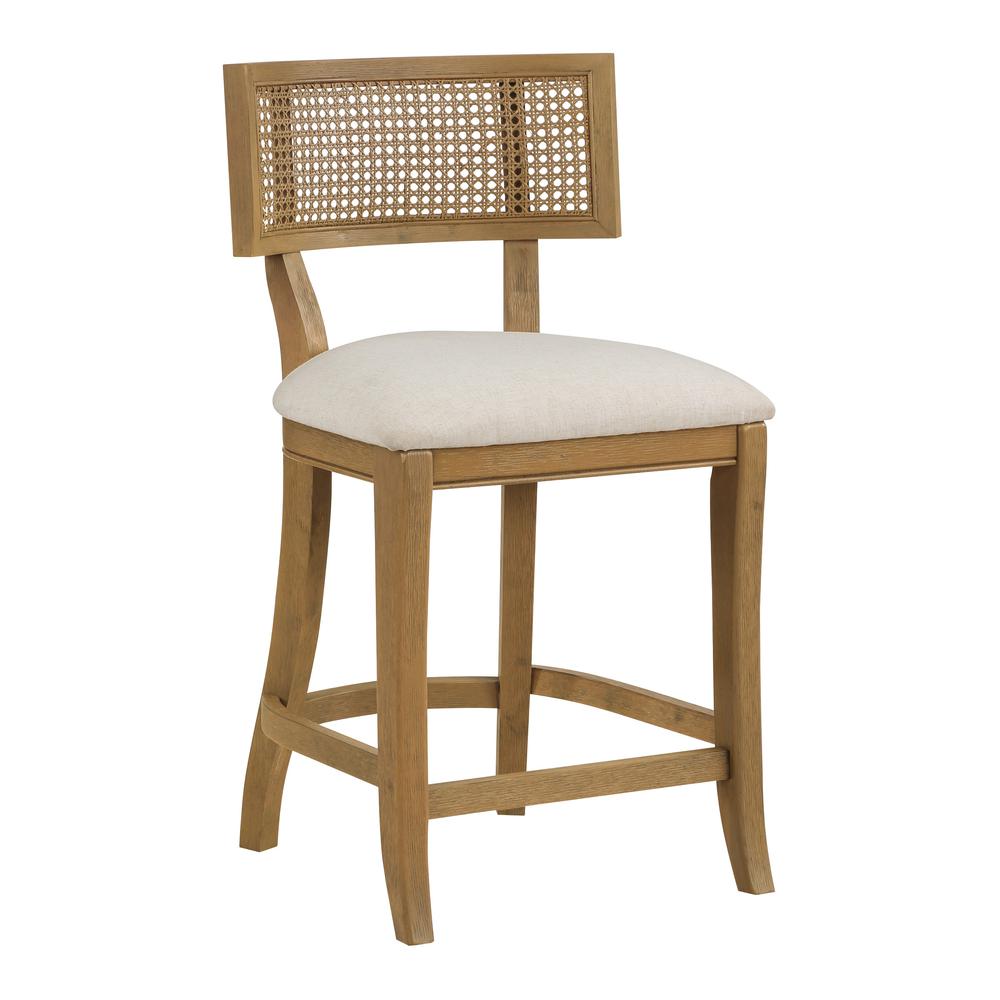 Alaina 26" Cane Back Counter Stool in Linen Fabric with Coastal Wash. Picture 1