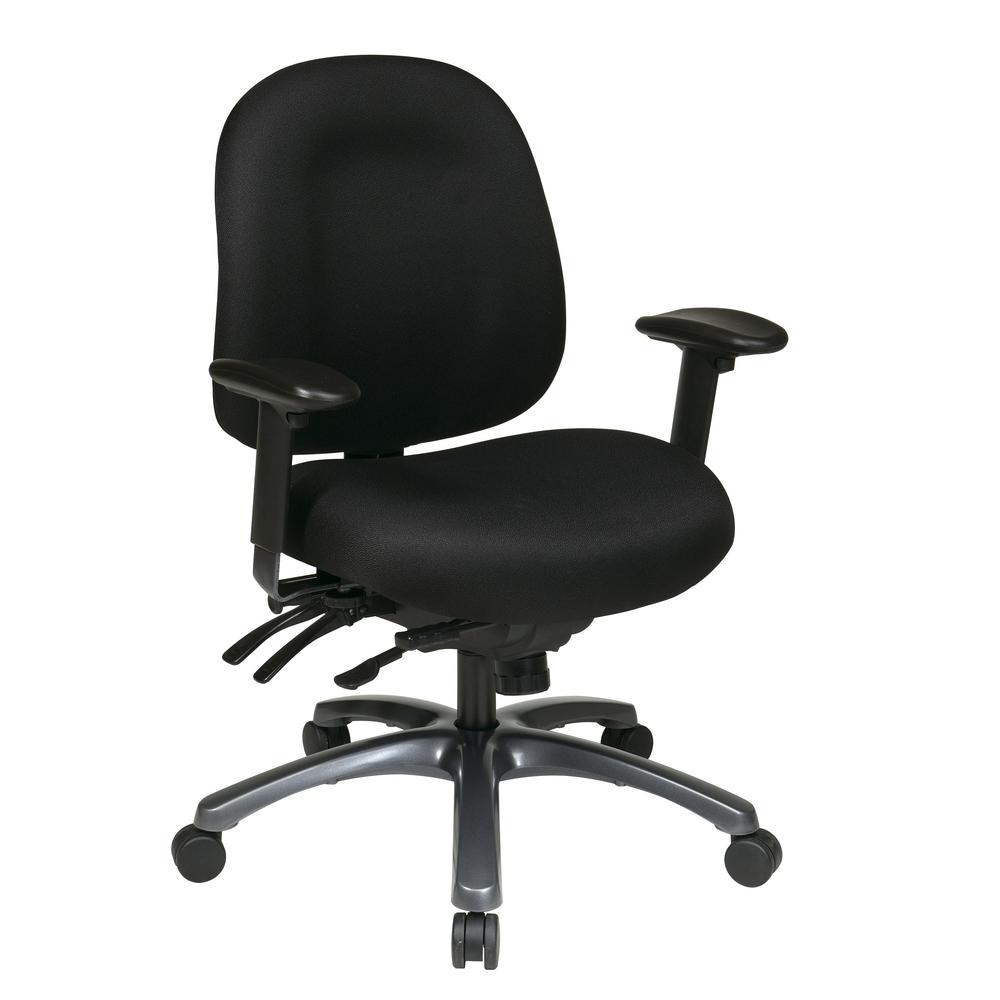 Multi-Function Mid Back Chair with Seat Slider and Titanium Finish Base in Icon Black Fabric, 8512-231. Picture 1