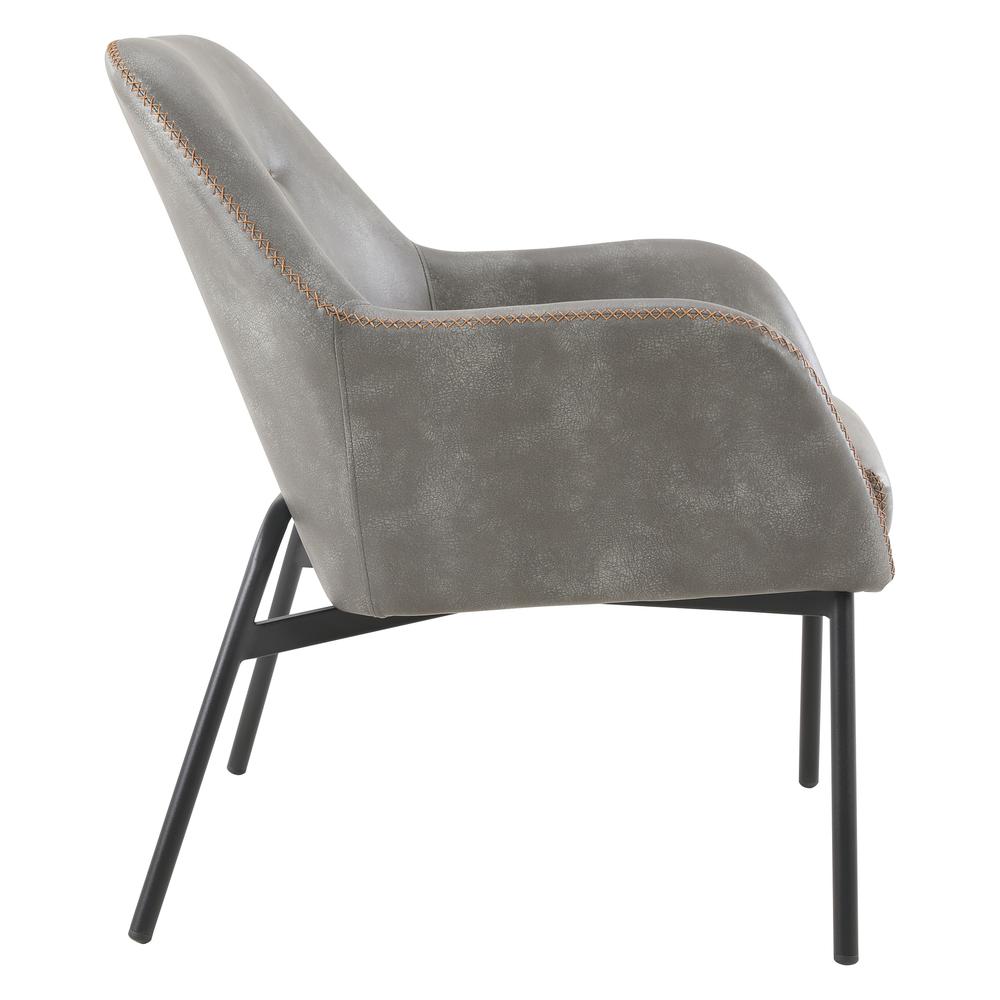 Brooks Accent Chair in Grey Faux Leather with Gold Stitch and Black Legs, BRK-R44. Picture 4