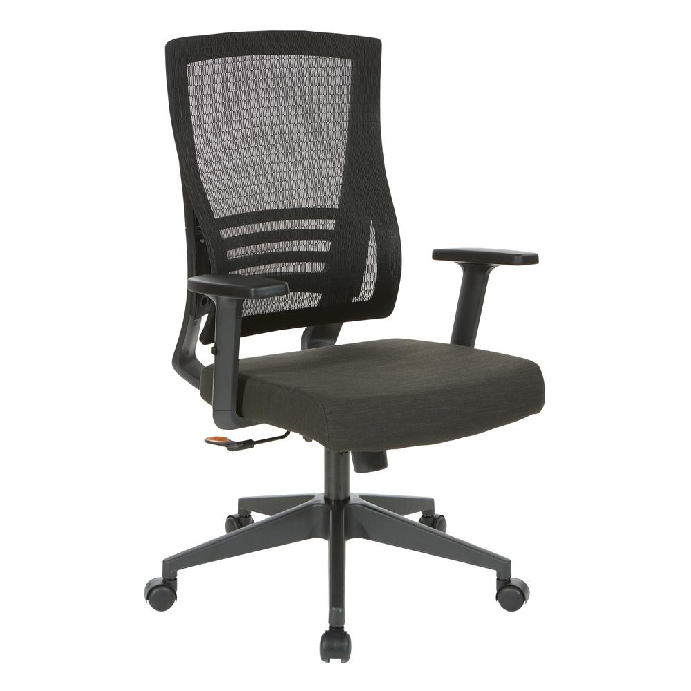 Vertical Mesh Back Chair in Black Frame with Black Linen Fabric Seat, EM60930-F23. Picture 1