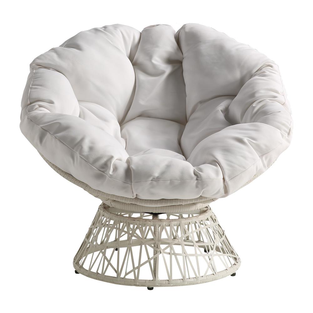 Papasan Chair with White Round Pillow Cushion and White Wicker Weave, BF25296WH-11. Picture 3