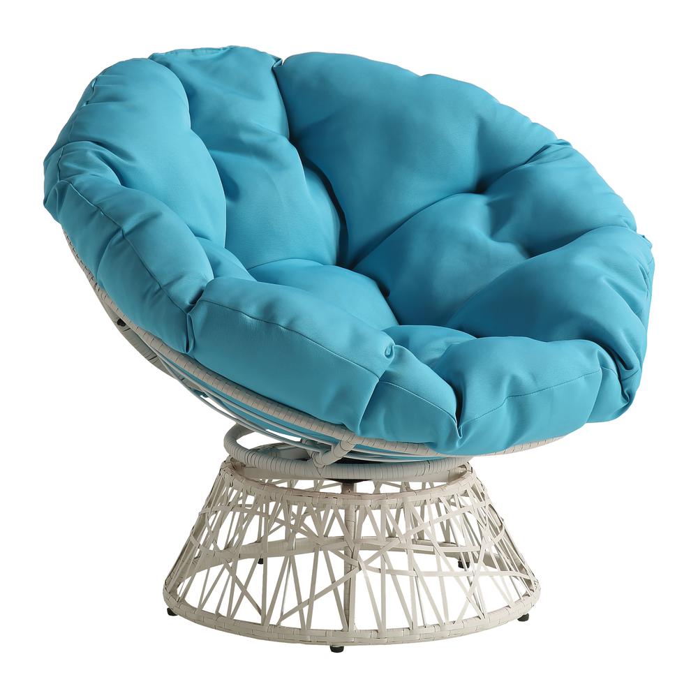 Papasan Chair with Blue Round Pillow Cushion and Cream Wicker Weave, BF29296CM-BL. Picture 1