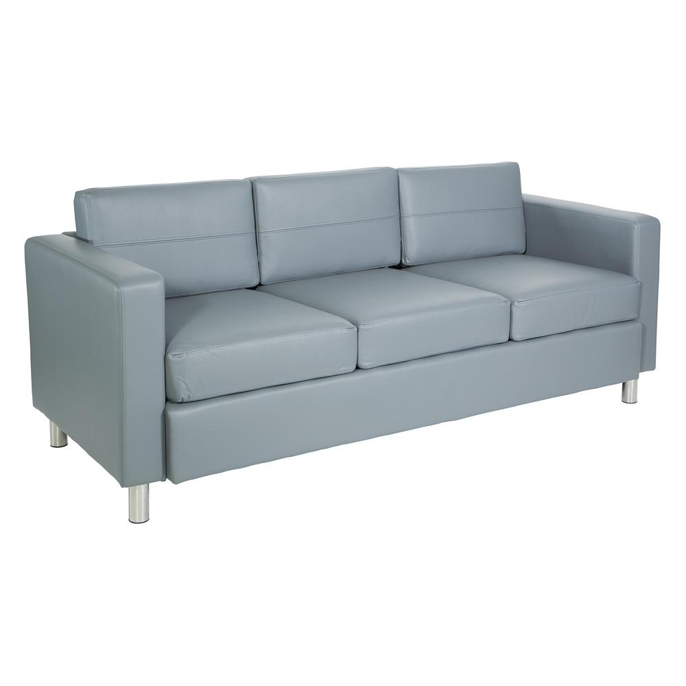 Pacific  Sofa Couch in Charcoal Grey Faux Leather with Box Spring Seats and Silver Color Legs, PAC53-U42. Picture 1