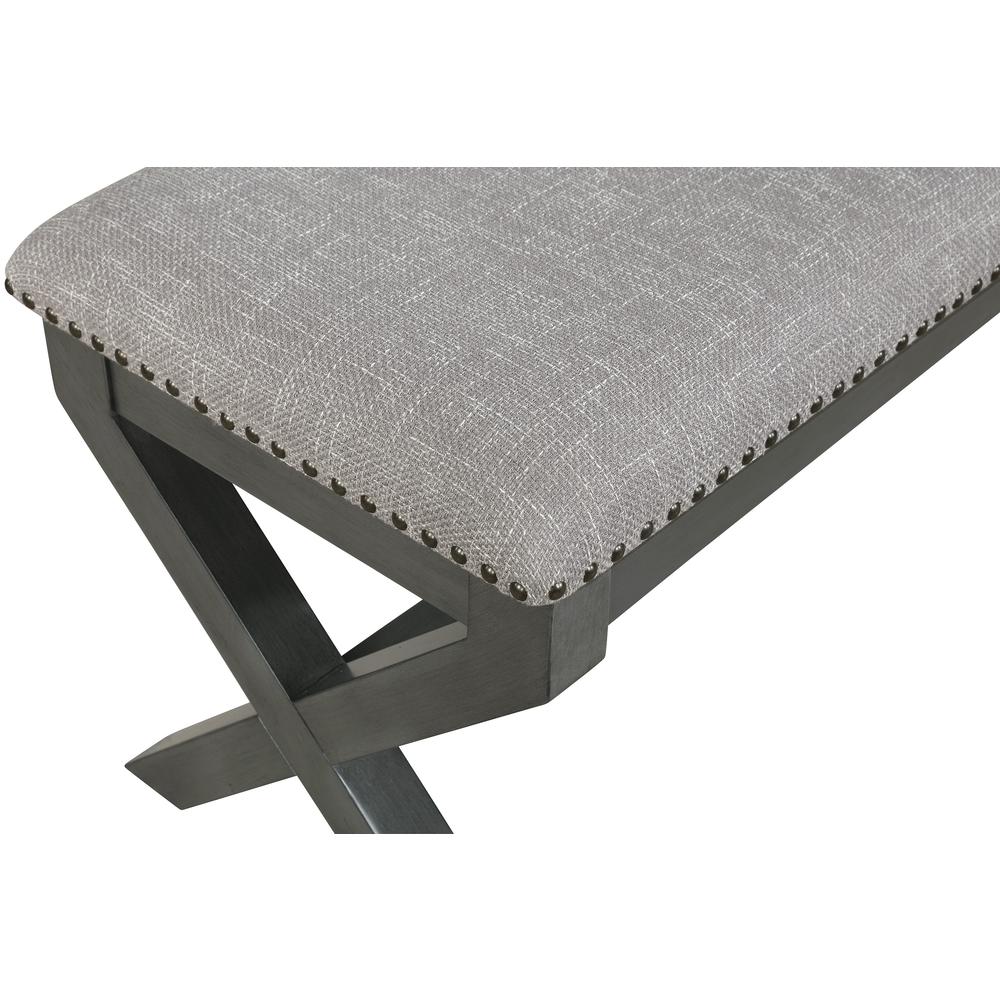 Monte Carlo Bench with Antique Grey Base and Antique Bronze Nailhead Trim in Grey Fabric. Picture 6